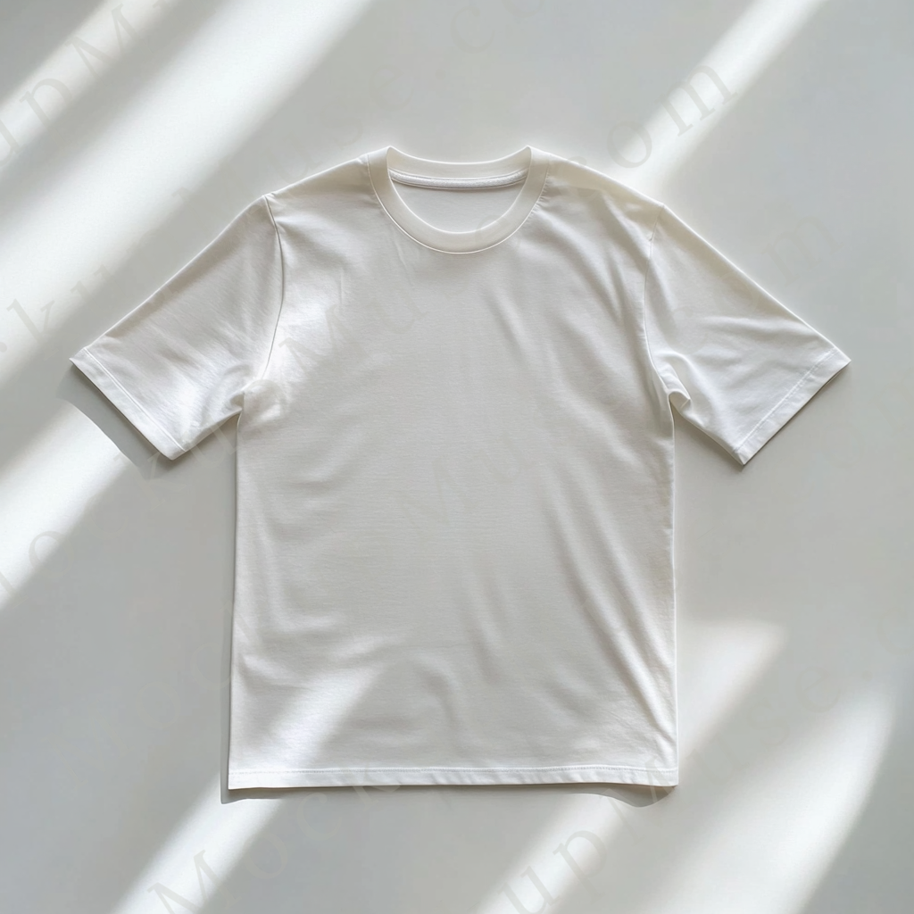 Unisex T‑Shirt Mockup, Gildan 5000 Unisex Crewneck Tee, flat lay studio, white, studio light