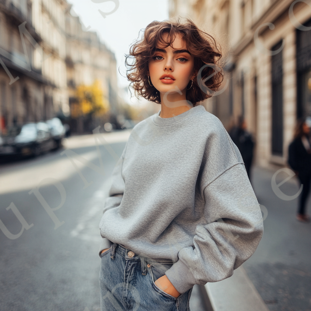 Women's Grey Sweatshirt Mockup – City Lifestyle Fashion